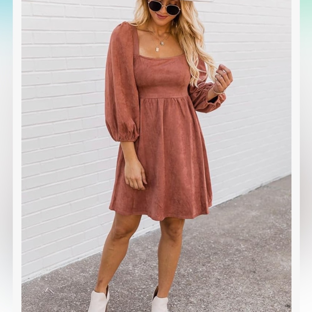 Pink Lily- Brown/Pink Suede Dress